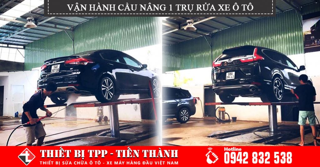 Van Hanh Cau Nang 1 Tru Rua Xe Va Cac Buoc Rua Xe Hoi Theo Quy Trinh, cầu nâng rửa xe, cần nâng 1 trụ rửa xe